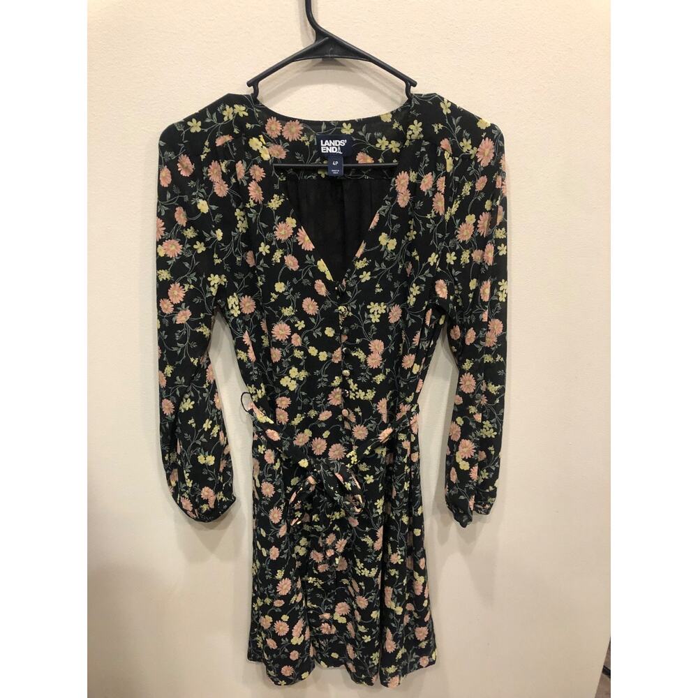 Long Sleeve Faux Wrap Dress Sz 4p Lands End